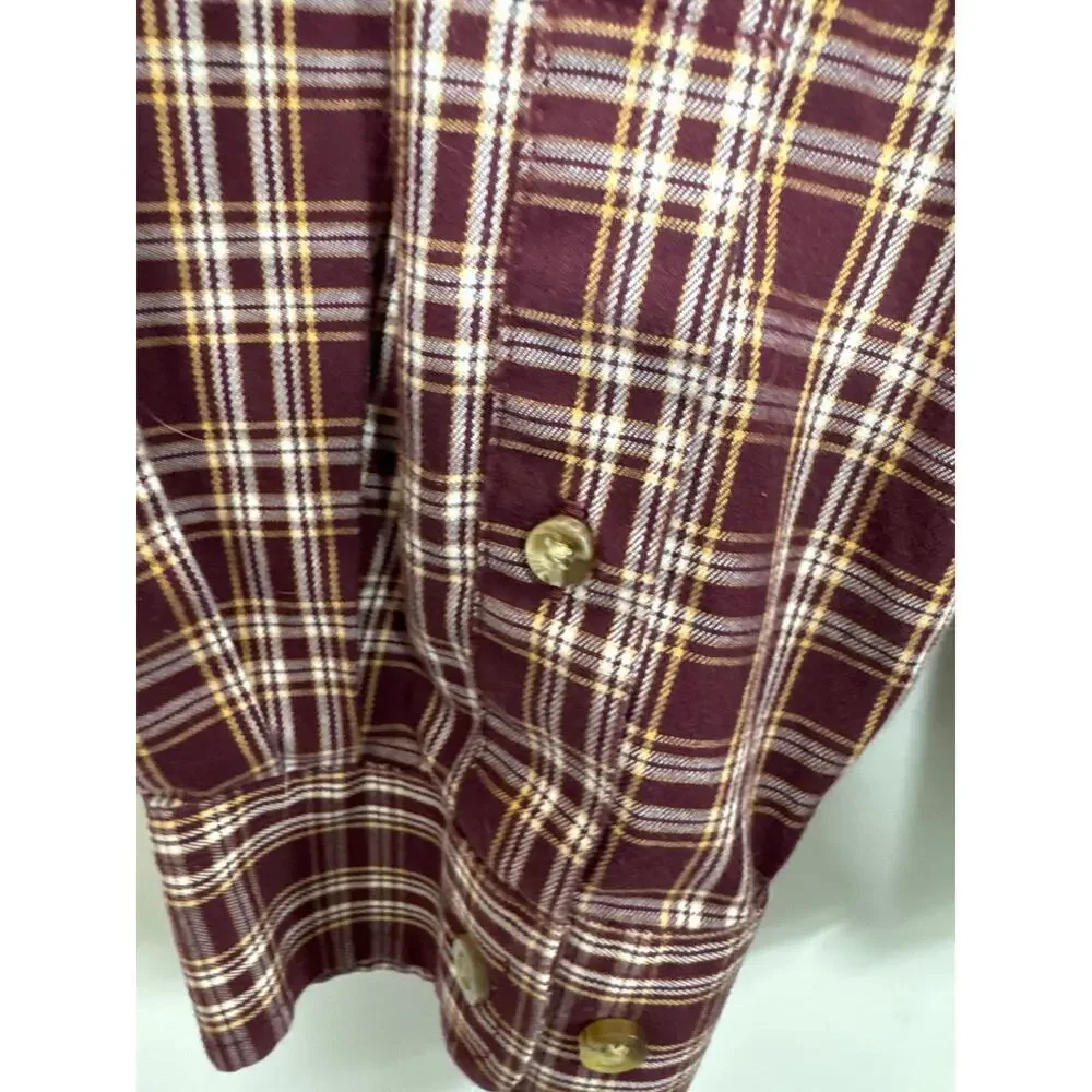 L.L. Bean Men's XXL Tall Burgundy Plaid Cotton Shirt, Traditional Fit